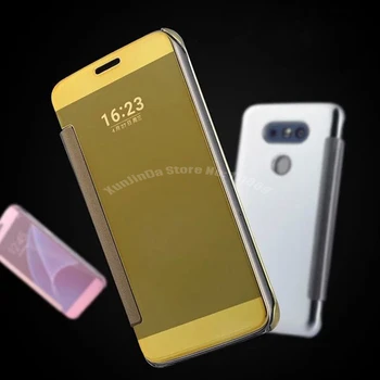 Za LG G5 H830 H850 V10 Luksuzni Jasno, Zadnji Pokrov Electroplate Ogledalo telefon Primerih Za LG G5 V10 Težko Denarnice Flip primeru Telefon