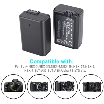 PALO 2Pcs 2000mAh NP-FW50 NP FW50 Baterijo Fotoaparata + LED USB Dvojni Polnilec za Sony Alpha a6500 a6300 a6000 a5000 a3000 NEX-3 a7R