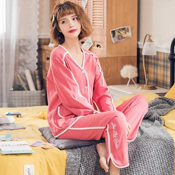 2020 Japonski novo pomlad in jesen dame proti-vrat bombaž bo ustrezala preprost dolgo sleeved pletene pižamo domov storitev jeseni in pozimi