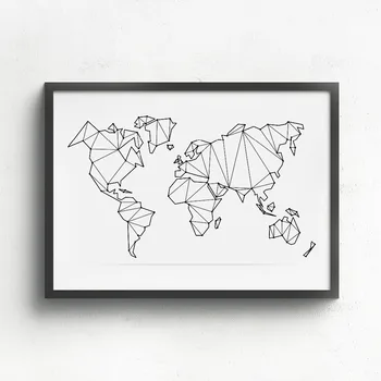 Povzetek Svetovni Zemljevid, Platno Umetnosti Tiskanja Steno Plakati Geometrijske Nizko Poli Zemljevid Svetu, Slika, Platno, Slikarsko Doma Dekoracijo