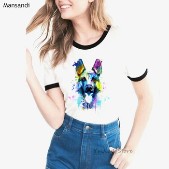 Akvarel nemški Ovčar tiskanja tshirt ženske modi zabavne majice femme Moj najboljši prijatelj ljubljenčka psa vrhovi ženska t-shirt ulične