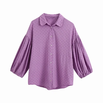 Vezenje Bluzo Majica Poletje 2020 Nov Modni Tričetrt Rokav Feminino Blusa Ženske Svoboden Vijolične Barve Majice