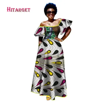 Hitarget 2020 Afriške Obleke za Ženske Tiskanja Splice Squar Ovratnik Dolgo Big Obleke Dashiki Tradicionalnih Afriških Oblačila WY2336