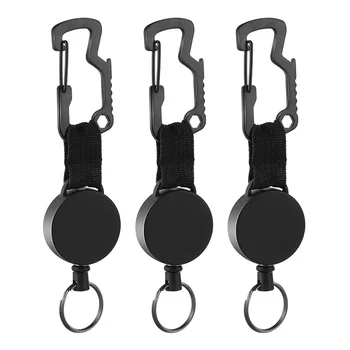 3 Pack Zložljive Keychain - Težka Značko Nosilec Koluta s Multitool Carabiner Posnetek,Key Ring z Jeklene Žice Kabel do 25