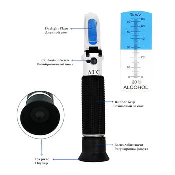 Ročni alkoholnih pijač tester refraktometer oenometer detektor moniter ATC alkohola meter 0-80% z drobno polje 34%off