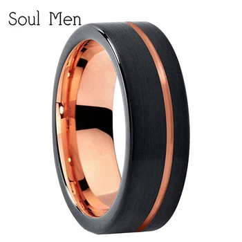 Moja Naročila Volfram Poročni prstan Prstan 6 mm za Moški Ženski Black & Rose Zlata Barva Cevi Cut Brušena poljski Velikosti 6 do 10.5