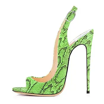 Arden Furtado 2018 poletje seksi visokih petah 12 cm peep toe stilettos sponke trak moda serpentine zelena sandali, čevlji za ženske