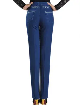 Žensk srednjih let je visoko elastični pas naravnost traper hlače velikosti elegantno mati priložnostne jeans hlače r1321