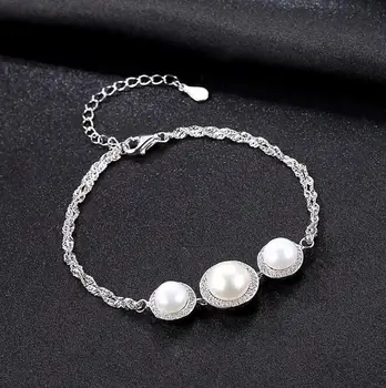 [MeiBaPJ]Visoke Kakovosti Naravnih Sladkovodnih Biserov Zapestnica 925 Sterling Silver Fashion Bangle za Ženske SY