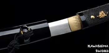 Japonski Tanto-Črna Stingray1060 visoko Ogljikovega Jekla, Majhen Nož Pismo Odpirač Polno Tang Ostrino-Pravi Meč-Dolgo Kissaki