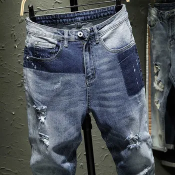 Korejski Moda Priložnostne Slim Ripped Kavbojke Moški Skinny Jeans Gleženj-Dolžina Ulične Stiski Traper Jeans Hlače Moška Oblačila