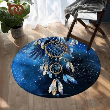 BeddingOutlet Dreamcatcher Okrogla Talna Preproga Modre barve Galaxy Dnevna Soba Področju Preprogo Akvarel Plešast Orel Non-slip Otroci Igrajo Mat