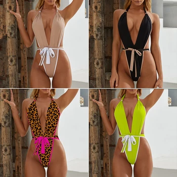 Povodcem izjemno seksi bikini 2019 Povoj tangice ženske kopalke enodelne bodysuit Leopard seksi kopalke ženske kopalke poletje