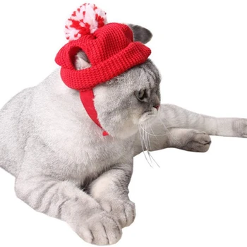 Hišni Pes Klobuk Plišasti Klobuk Praznične Počitnice Mačka Dodatki Pomorjansko Tople Volne HatPet Pes Klobuk (Rdeča)