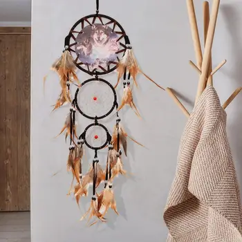 Ustvarjalne Stenske Dekoracije Volk Vzorec Indijski Dreamcatcher Retro Perje Ornament Sanje Ujeti Doma Wall Art Viseči Okras