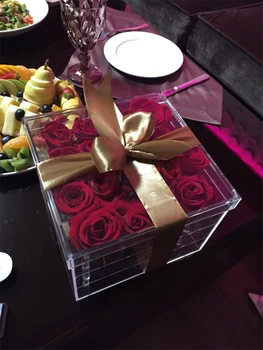 Rose Cvet Škatla za Shranjevanje Pregleden Ličila Organizator Akril Cvet Polje za Dekleta Darilo Polje svate, Božični Okraski