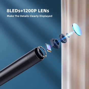 F130 WIFI Endoskop Fotoaparat HD1200P 8 mm Mehka&Toga Kabel 8 Led brezžični Endoscopio pregled borescope za Android, Iphone PC