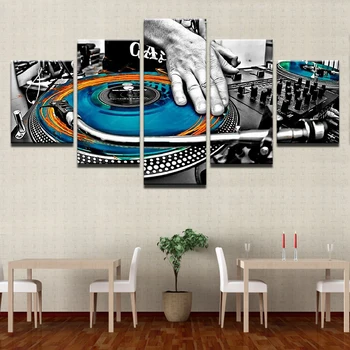 Platno Wall Art Slike Doma Dekor Okvir 5 Kosov Strani Plošče DJ Glasba Konzole Instrument Tkanine Slike Nočni Klub, Plakat