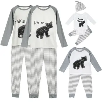 Emmababy Družino Ujemanje Dolg Rokav Trak Priložnostne Pajama Obleko Starš-Otrok Bombaž Sleepwear More