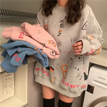2021 Pomlad Ženska Oblačila Hoodies Teen Ulica Harajuku Hip Hop Pastelnih Majica za Ženske Tiskanje Ohlapen pulover s kapuco za Prosti čas Bts