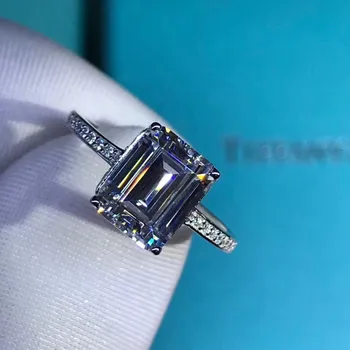 2020 Emerald cut 3ct Lab Diamantni Prstan 925 sterling srebrni Nakit Angažiranost, Poročni bend, Obroči za Ženske Poročne Stranka pribor