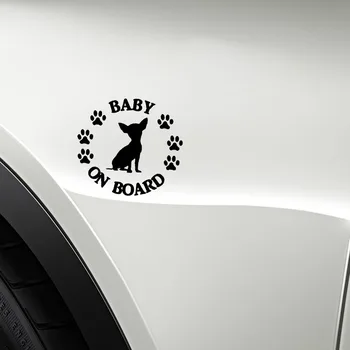 Avto Nalepke BABY ON BOARD Chihuahua Dog PVC Avto Nalepke za Dekoracijo Ustvarjalne Nepremočljiv Pokrov Nič Črno/bela, 14 cm*13cm