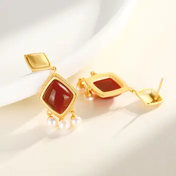 Newsilver vdelan naravno rdeča agate biser uhani nišo izdelave visoko-kakovostni razred svetlobno razkošje palace slog ženske blagovne znamke nakit