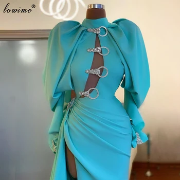 Elegantno Modro Nebo, Večerne Obleke Z Dolgimi Rokavi Formalno Posebne Priložnosti Obleke Zvečer Obrabe Muslimanskih Prom Stranka Obleke Za Ženske