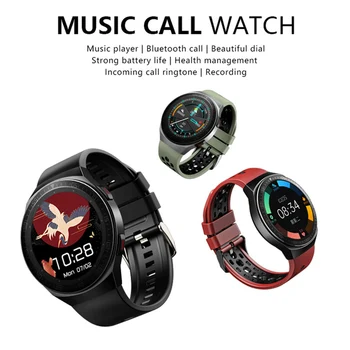 Bluetooth Klic Pametno Gledati Moški Ženske Glasbe Za Nadzor Predvajanja Glasbe Poln Na Dotik Krog Smartwatch Srčni Utrip Fitnes Tracker Watch