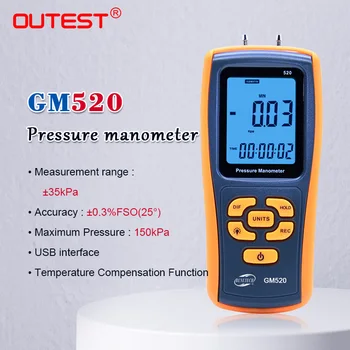GM520 Min Žep USB LCD Zaslon Digitalna Zraka manometer Manometro Merilno Območje 35kPa Temperatura Osvetlitve