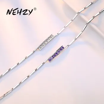 NEHZY 925 sterling srebro nove nakit visoke kakovosti modna ženska vijolično kubičnih cirkonij retro preprosto zapestnico, dolžina 20 CM