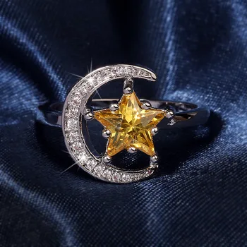 Srčkan Luna Star S925 Srebrna Barva Rose Zlata prstana z Bling Cirkon Kamen za Ženske, Modni Nakit, Poročni Zaročni Prstan