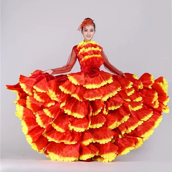 360 Stopinj/jardov Plus Velikost Ženske španskega Flamenka Obleko Cvetlični Venčni Maxi Ciganske Deklice Stopnji Uspešnosti Belly Dance Kostumi