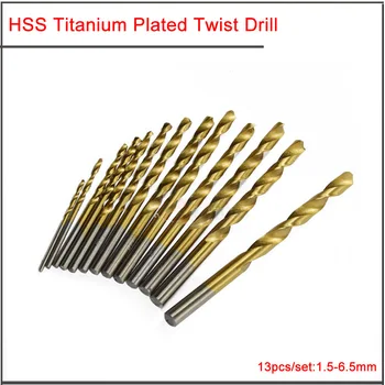 13Pcs/nastavite na 1,5-6,5 mm 19pcs/set 1.0-10 mm hitroreznega jekla s titanom prevlečeni twist drill set,HSS Naravnost kolenom twist drill