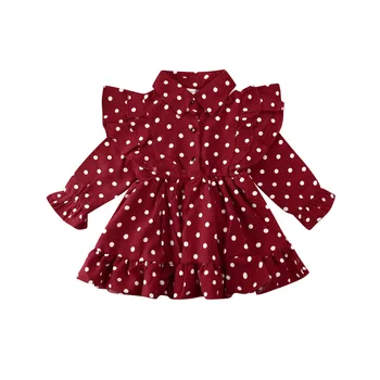 Dekle Obleko 2020 Pomlad Malčka Otrok Baby Girl Obleke Ruffle Zamahu Obleko Pike Tiskanja Dolg Rokav Stranka Obleke, 2-7Y