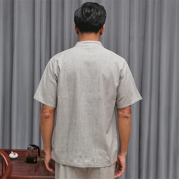 Tradicionalna Kitajska Oblačila za Moške, Perilo Poletje Kratek Rokav Kitajski Vrh Tai Chi Wu Shi Enotno Mandarin Ovratnik Tang Suknjič