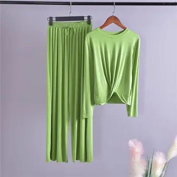 Jeseni leta 2020 2 Delni Set Svoboden Dolg Rokav Domov Oblačila za Ženske Nosijo Hlače Homewear Plus Velikost Priložnostne Ženske Pižame Atoff Doma