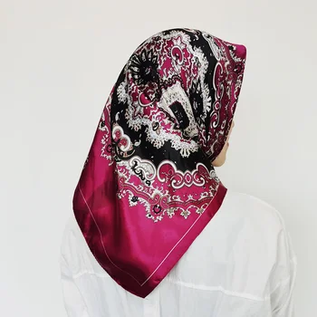 90*90 cm Modno Ruto Saten Svila Vratu Šal Za Ženske Tiskanja Hidžab Šali Ženski Kvadratnih Šali In Obloge Rute Za Lady