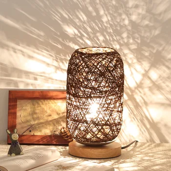 Ustvarjalne zatemniti LED nočna lučka masivnega lesa, vrvic Sepak takraw namizno svetilko konoplje žogo mala namizna svetilka spalnica postelji osebnost