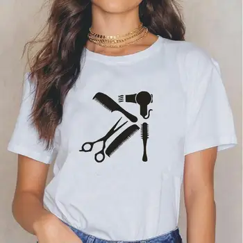 Moda Umetnost frizerski Salon Ženske T Shirt Pričeska Barber T-shirt Hipster Poletje Priložnostne Tee Shirt Femme Plus Velikost Tshirts Ženske Vrhovi