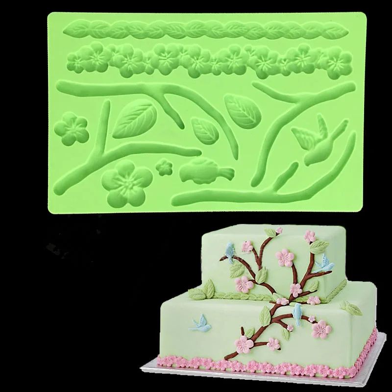 Minsunbak Fondat reliefni silikonski kalup veje cvetje, torto dekoraterstvo peko orodja