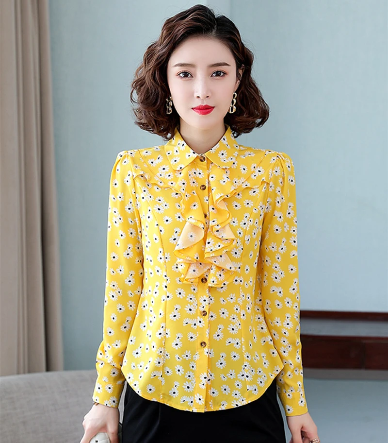 Korejski Moda Šifon Ženske Bluze Urad Dama Majico in Bluzo Blusas Largas Plus Velikost XXXL/5XL Womens Vrhovi in Bluze