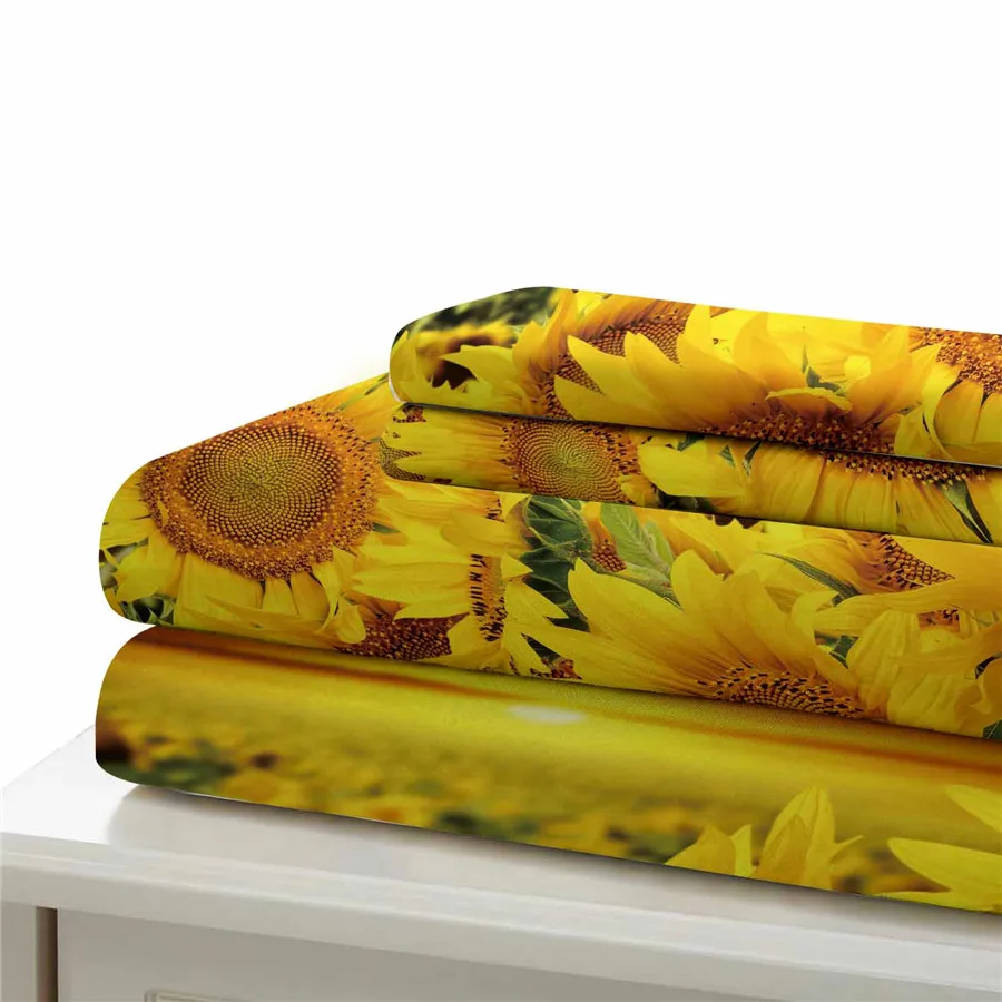 HELENGILI 3D Posteljnina Nabor Sončnično Tiskanja Rjuhe kritje nastavite bedclothes z prevleke za posteljo set home Tekstil #IS-44