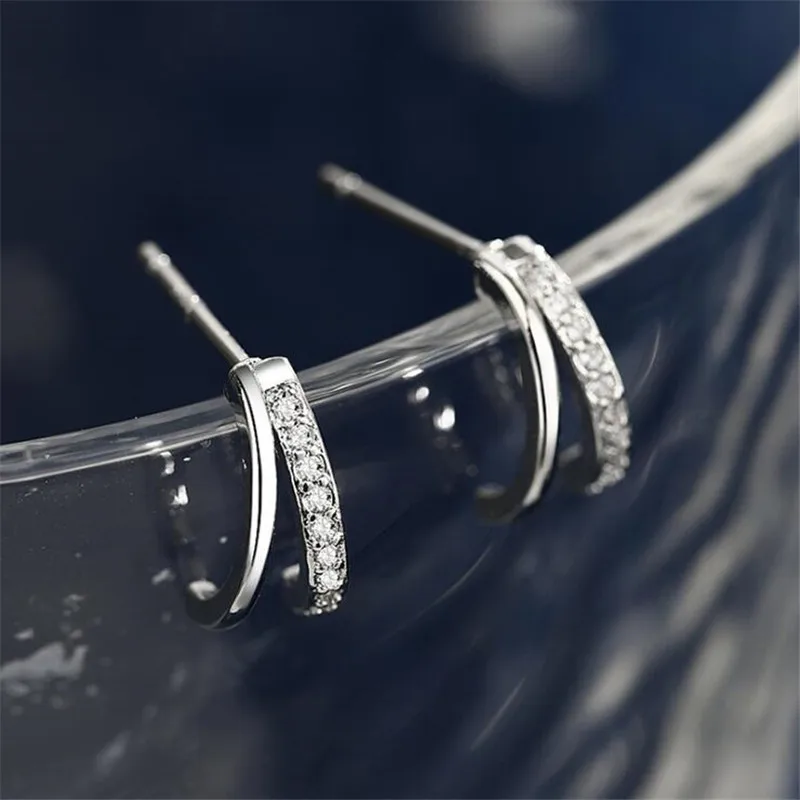 Uini-Rep vroče novih 925 sterling srebro dvojno geometrijsko mikro podolgovat uhani temperament moda preprost kompaktni C-oblikovan uhan