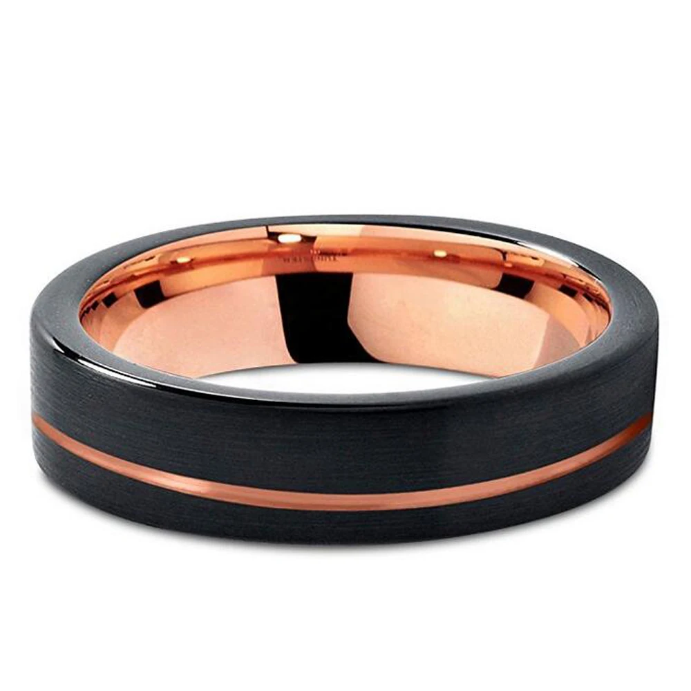 Moja Naročila Volfram Poročni prstan Prstan 6 mm za Moški Ženski Black & Rose Zlata Barva Cevi Cut Brušena poljski Velikosti 6 do 10.5