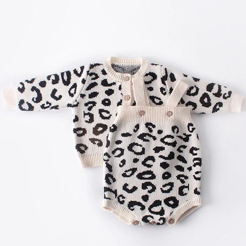 2019 Nov Vzorec Baby Jumpsuit Dekle Spomladi In Jeseni Pulover Leopard Tiskanja Jakna+Leopard Tiskanja Jumpsuit Dva Kosa Obleko