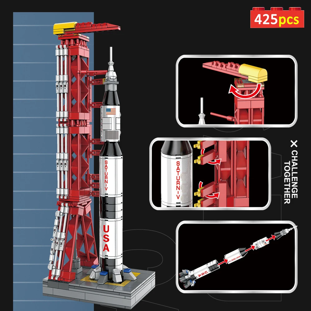 Avtor Strokovnih Serije 425pcs Saturn V Nosilno Raketo odskočišče gradniki Ideje vesoljsko Plovilo Opeke Igrače Za Otroke, Odrasle