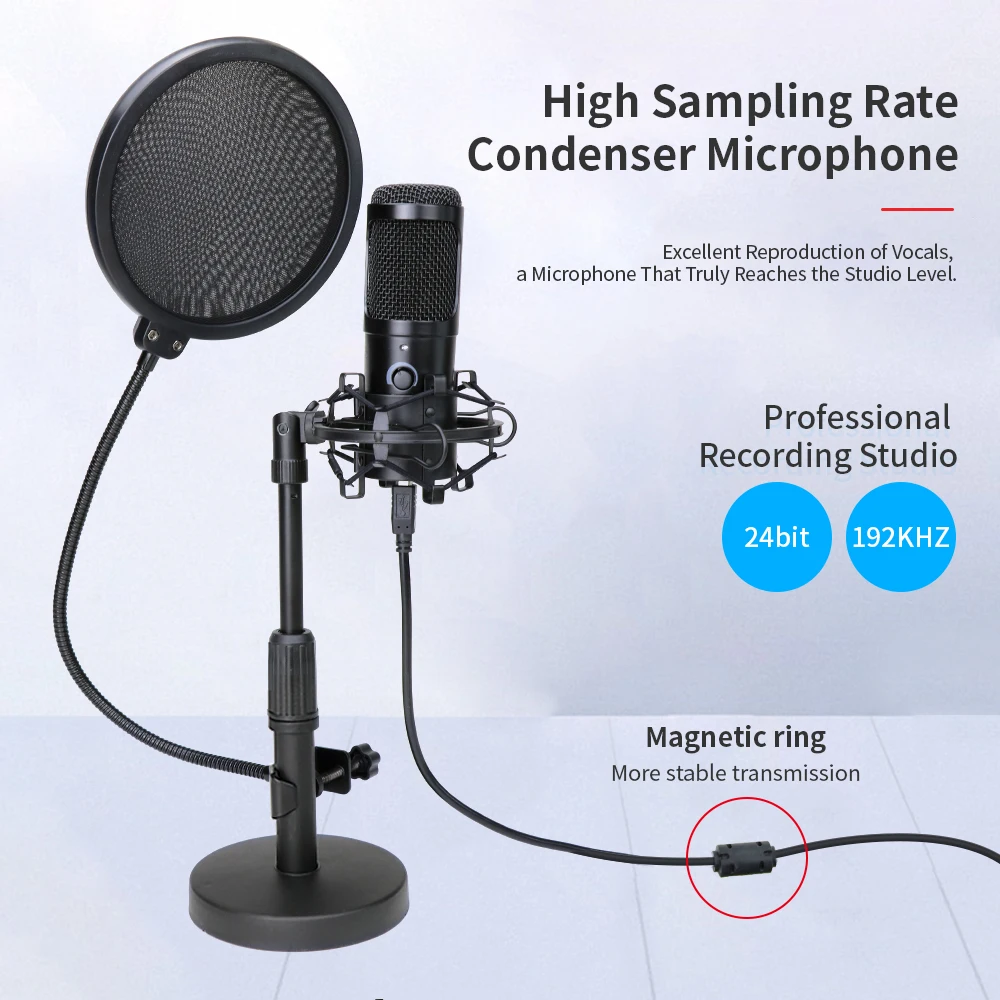 Namizni USB Mikrofon karaoke studio Kondenzator Mikrofon za PC Računalnik YouTube Pretočni Snemanje mic Stojalo Pop Filter