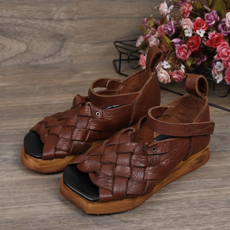 Johnature Pravega Usnja Platformo Sandale Za Pomlad Poletje Retro Kavljem & Zanke Ženske Čevlje Priložnostne Šivanje Vezavi Dame Sandali