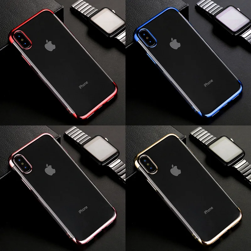 Pregledna, Jasno Electroplated Mehko TPU Primeru Telefon Za Apple iPhone X XS Max XR 8 7 6 6S Plus Shockproof Silikonski Odbijač Pokrov